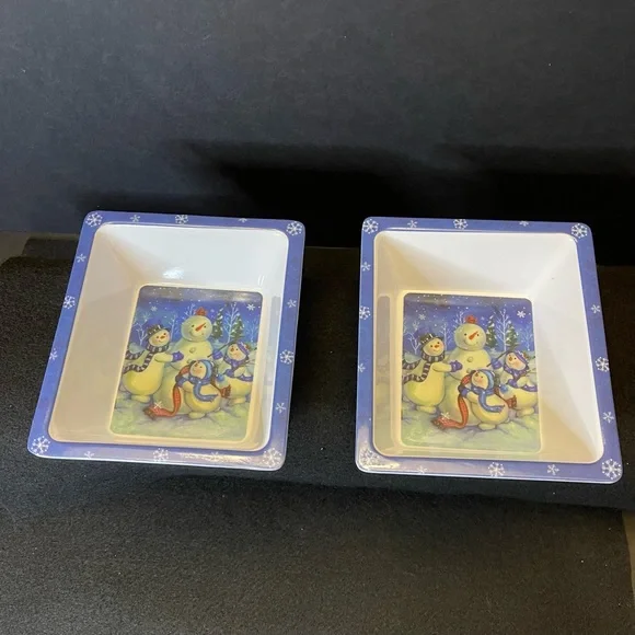 2 Snowman Snack Rectangle Bowls 6 x 5.25 Inches - Picture 11 of 16